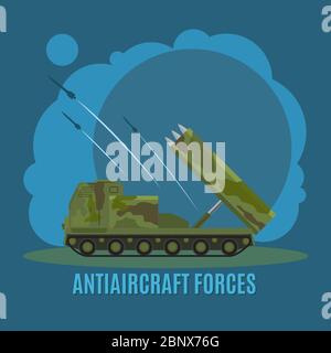 Antiaircraft force on blue background with text vector illustration Stock Vector