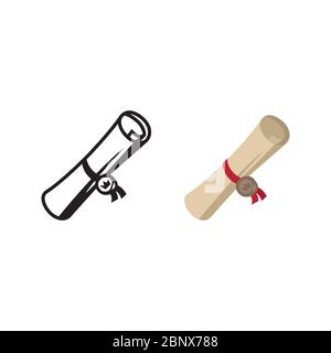 Medieval scroll icon and silhouette isolated on white background. Vector illustration Stock Vector