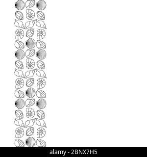 Marine border with shell or vector seashells in line art style, isolated on white Stock Vector