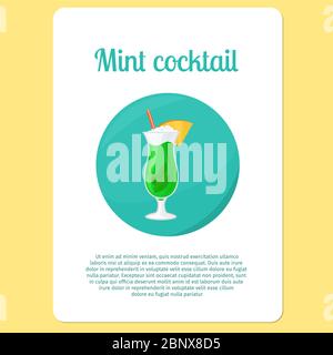Mint cocktail menu item or sticker. Party drink in circle icon vector illustration Stock Vector