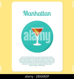Manhattan cocktail menu item or sticker. Party drink in circle icon vector illustration Stock Vector