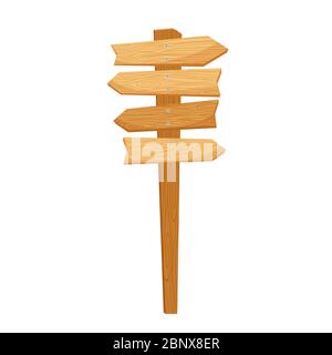 Wooden way direction sign isolated on white background. Vector illustration Stock Vector