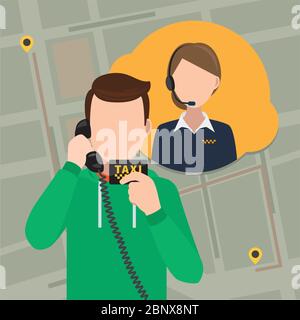 Call a taxi colorful concept over the map vector illustration Stock Vector