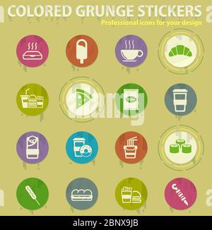 Fast food colored grunge icons Stock Vector