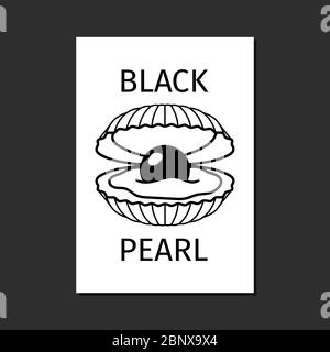 Black pearl in shell vector logo template in black and white colors Stock Vector