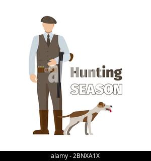 Hunter and his dog, hunting season vector isolated illustration Stock Vector