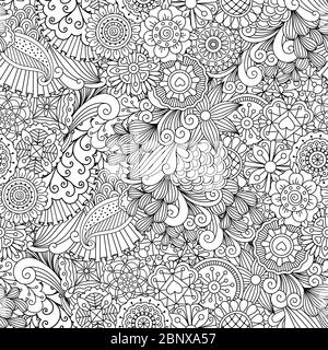 Sketchy doodles decorative floral outline ornamental vector pattern Stock Vector