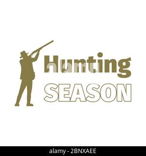 Hunting season logo template with hunting man, isolated on white. Vector illustration Stock Vector