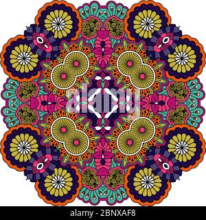 Colorful geometric designs on white background featuring floral motifs and symetrical elements Stock Vector