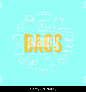 Bags white line art icons in circle shape. Vector illustration Stock Vector