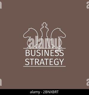 Business strategy logo design with chess pieces of king and two knights. Vector illustration Stock Vector