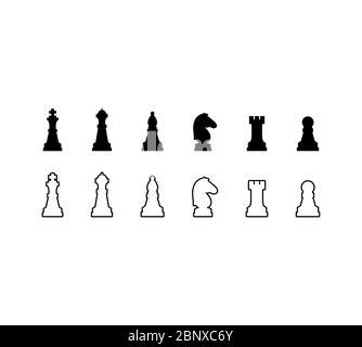 Chess pieces black and white icons set. Vector illustration Stock Vector