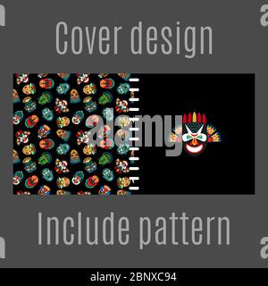 Cover design for print with tribal masks pattern. Vector illustration Stock Vector