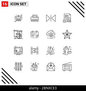 Set of 16 Commercial Outlines pack for move, mobile, mirror, transfer, surveillance Editable Vector Design Elements Stock Vector