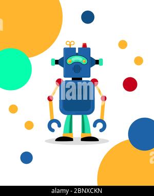 Blue vector robot card with colorful dots on white background Stock Vector