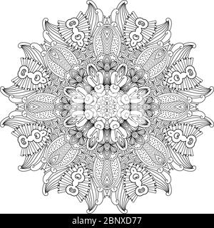 Black and white mandala style outline ornamental design element. Vector illustration Stock Vector