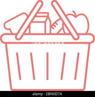 Milk box apple and bread inside basket line style icon vector design Stock Vector