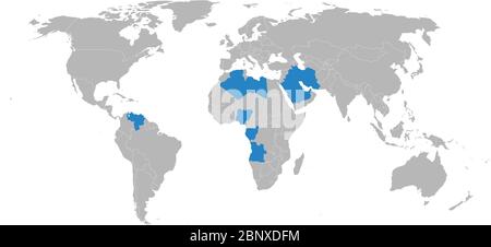 OPEC member countries highlighted on world map vector. Perfect for business concepts, backgrounds, backdrop, banner, poster, sticker, label and wallpa Stock Vector