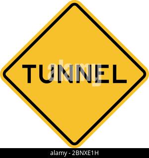 Tunnel warning sign. Black on yellow background. Traffic symbol. Perfect for backgrounds, backdrop, sticker, label, sign, symbol, icon and wallpaper. Stock Vector