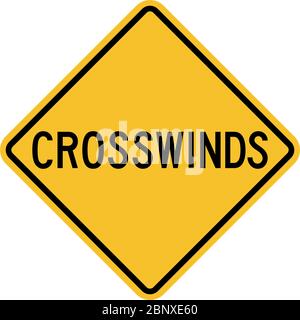 Crosswind traffic road sign on pole - windsock in yellow rhombus and ...