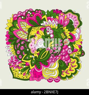 Colorful set of doodle flowers. Linear doodle flower set on white background. Vector illustration Stock Vector