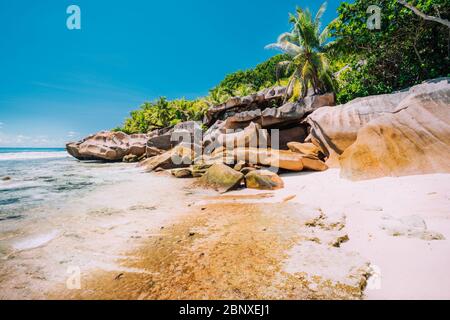 Anse Cocos beach in La Digue Island, Seyshelles Stock Photo