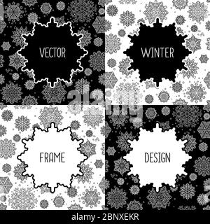 Black and white frames set with snowflakes. Vector illustration Stock Vector