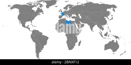 France, Libya countries highlighted on world map. Business concepts, Economic, trade relations. Stock Vector
