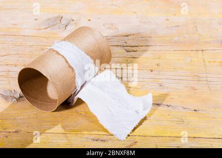 finished toilet paper holder, on wooden background, close-up image Stock Photo