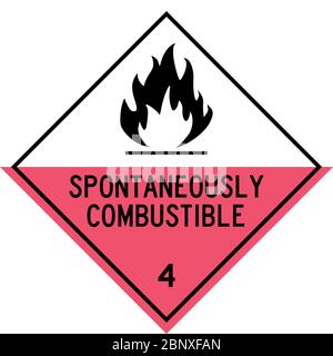Spontaneous combustibles sign. Dangerous goods placards class 4. Perfect for transport vehicles, backgrounds, backdrop, sticker, label, sign, symbol a Stock Vector