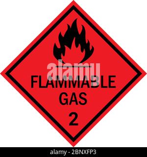 Flammable gas caution sign. Dangerous goods placards class 2. Black on red background. Stock Vector