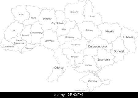 Ukraine detailed map with name labels. Perfect for business concepts, backgrounds, backdrop, poster, sticker, banner, label and wallpapers. Stock Vector