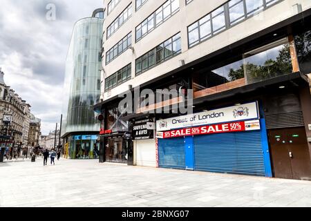 16 May 2020 London, UK - souvenir shops in Leicester Square shut down during the Coronavirus pandemic lockdown Stock Photo