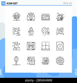 Stock Vector Icon Pack of 16 Line Signs and Symbols for magnifier, green, knowledge, glass, marketing Editable Vector Design Elements Stock Vector
