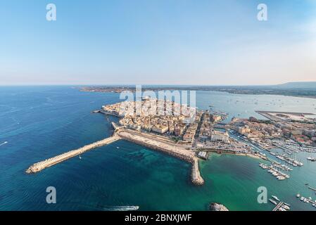 Aerial view of the Ortgia island in Syracuse Sicily Stock Photo