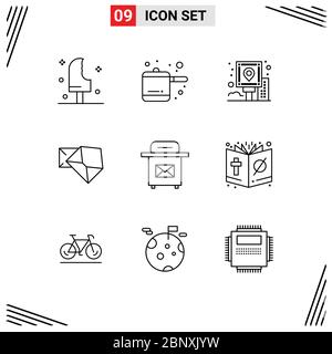 Mobile Interface Outline Set of 9 Pictograms of post, open, guide, message, business Editable Vector Design Elements Stock Vector