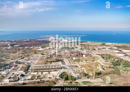 Industrial area in Syracuse Sicily, aerial view Stock Photo