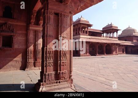 Indian art: impressive interior of Fatehpur Sikri palace near Agra Stock Photo