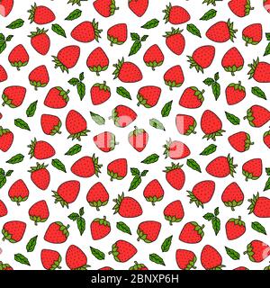 Berry Strawberry Seamless pattern texture. Red colors Vector handdrawn illustration Surface summer design isolated on white background Stock Vector