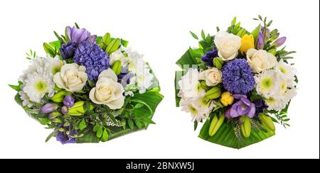 Fresh hyacinth and roses flowers. Spring bouquet isolated on white background Stock Photo