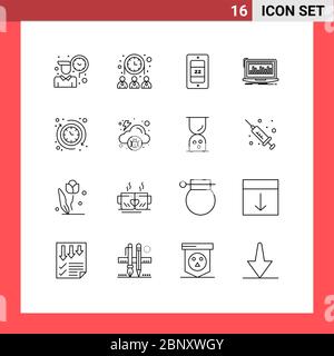 Stock Vector Icon Pack of 16 Line Signs and Symbols for clock, stock, mobile, monitoring, financial Editable Vector Design Elements Stock Vector