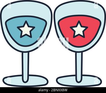 cups with stars independence day line and fill style Stock Vector
