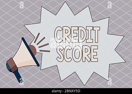 Conceptual hand writing showing Credit Score. Concept meaning Represent the creditworthiness of an individual Lenders rating Megaphone with Volume Sou Stock Photo