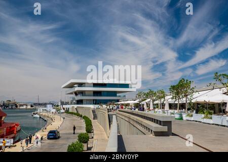 Valencia, Spain: June 14, 2015 - Panoramic view of the port of Valencia Stock Photo