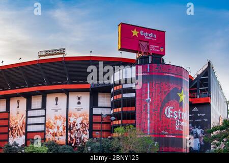 Valencia, Spain: June 14, 2015 -Mestalla Stadium, often only Mestalla, is a football stadium in Valencia, Spain. Stock Photo