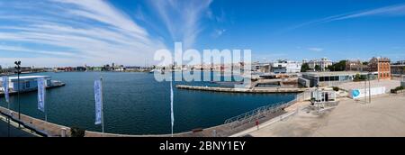 Valencia, Spain: June 14, 2015 - Panoramic view of the port of Valencia Stock Photo