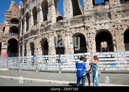 Roman colosseum in Rome city centre and the walls of Ancient Rome,Italy Stock Photo