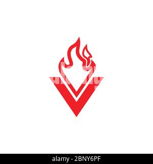letter v flame fire simple line logo vector Stock Vector