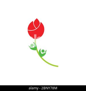 simple geometric red rose leaf beauty symbol logo vector Stock Vector