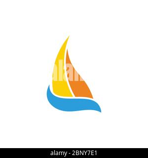 sailing boat blue waves motion design symbol logo vector Stock Vector
